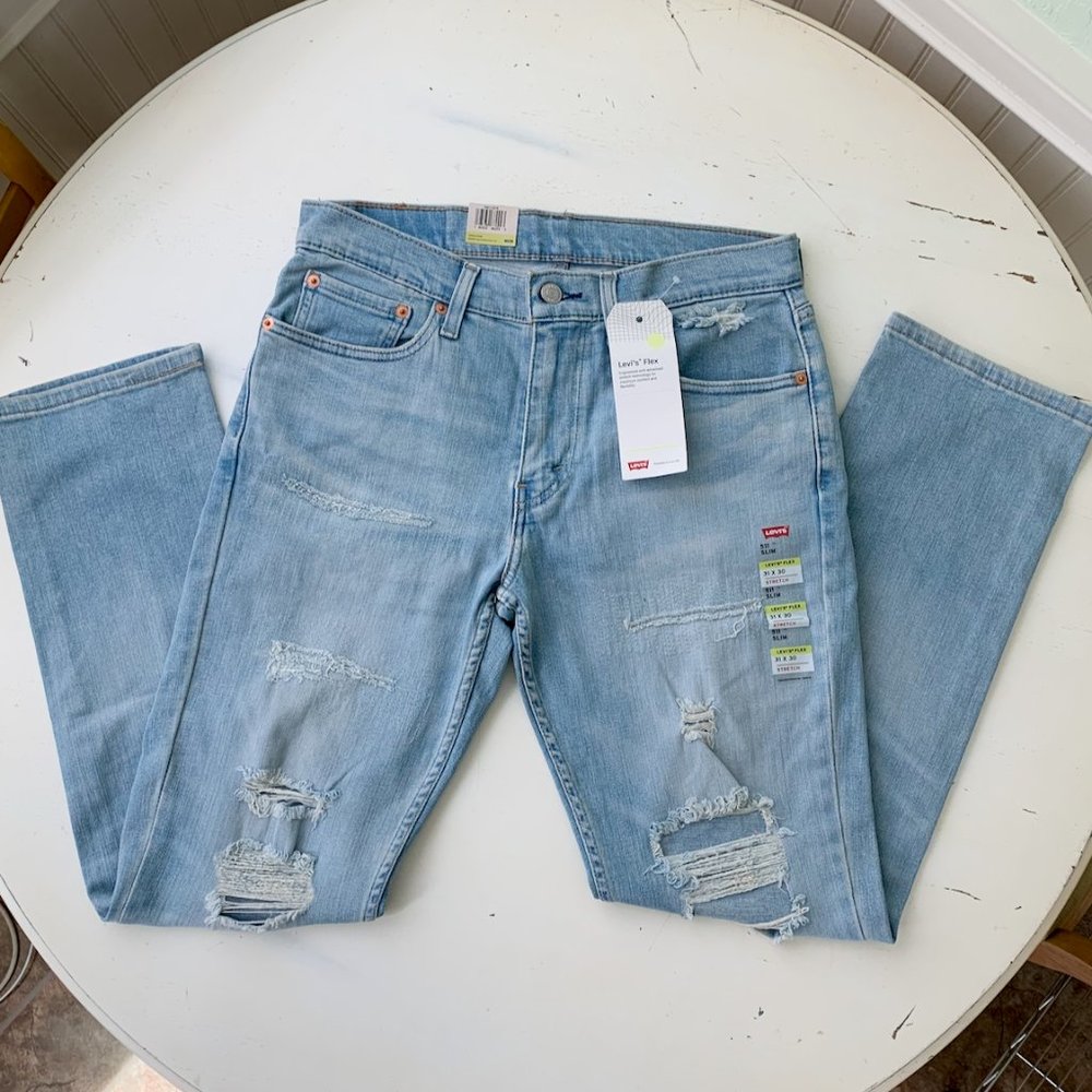 NWT Levi's 511 Slim Flex Light Wash Distressed Jeans - Size 31 x 30
